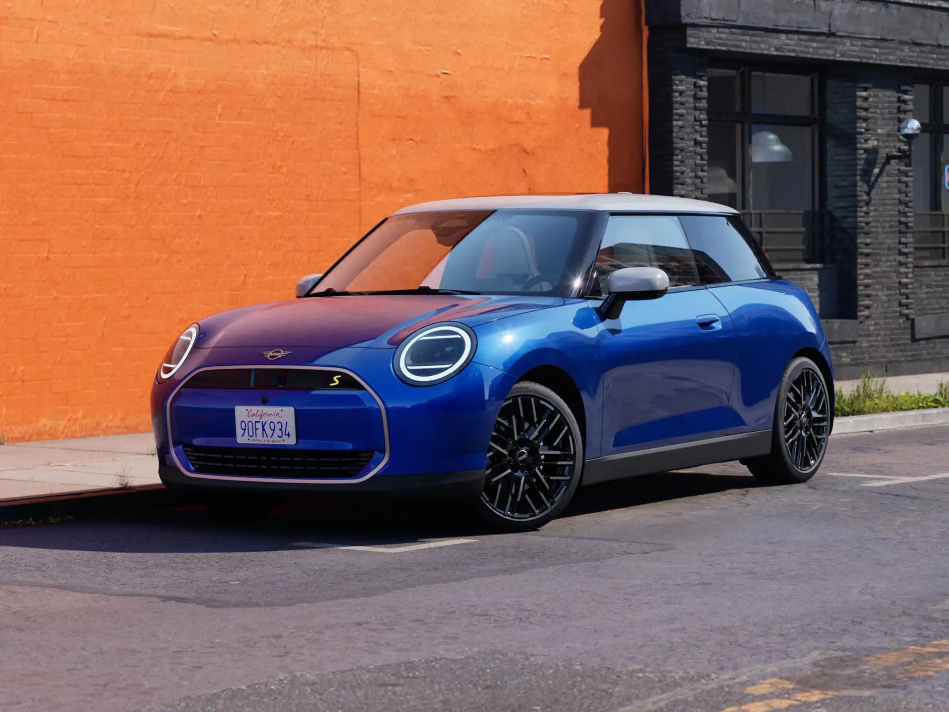 Video showcasing the interior and exterior of a all-electric MINI Cooper in detail. The camera pans over the dashboard, highlighting design elements