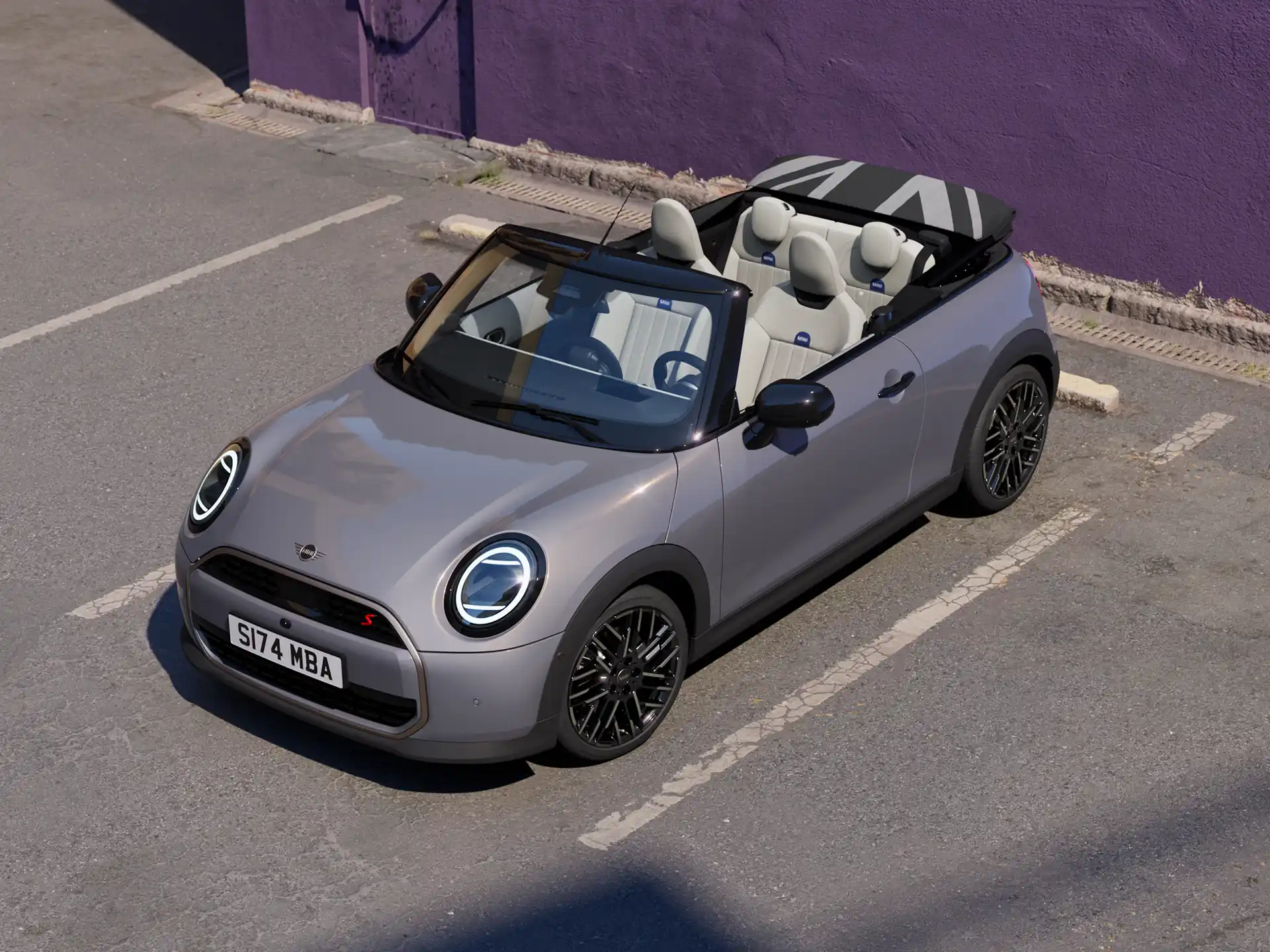 Video showcasing the interior and exterior of a MINI Cooper Convertible in detail. The camera pans over the dashboard, highlighting design elements.